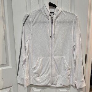 White Zip-Up Hoodie with Grey Stripe